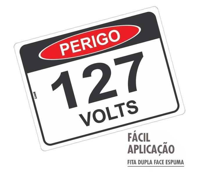 Imagem de Placa de Sinalização - Perigo: Energia Elétrica 127 Volts 127v  Aviso de Força e Voltagem