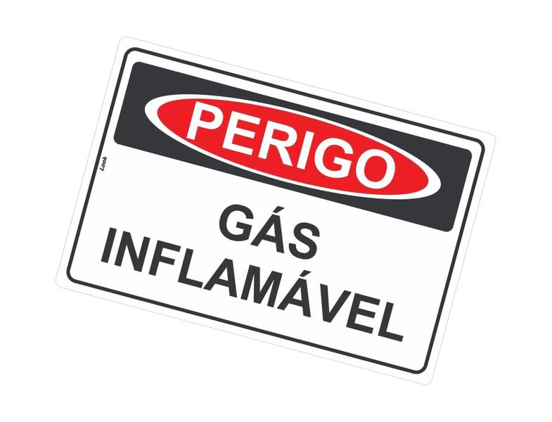 Imagem de  Placa de Sinalização - Perigo: Gás Inflamável - Perigo de Incêndio - Cuidado em PS (Poliestireno)