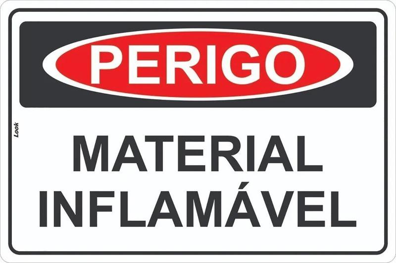 Imagem de Placa de Sinalização - Perigo: Material Inflamável - Cuidado em PS (Poliestireno)