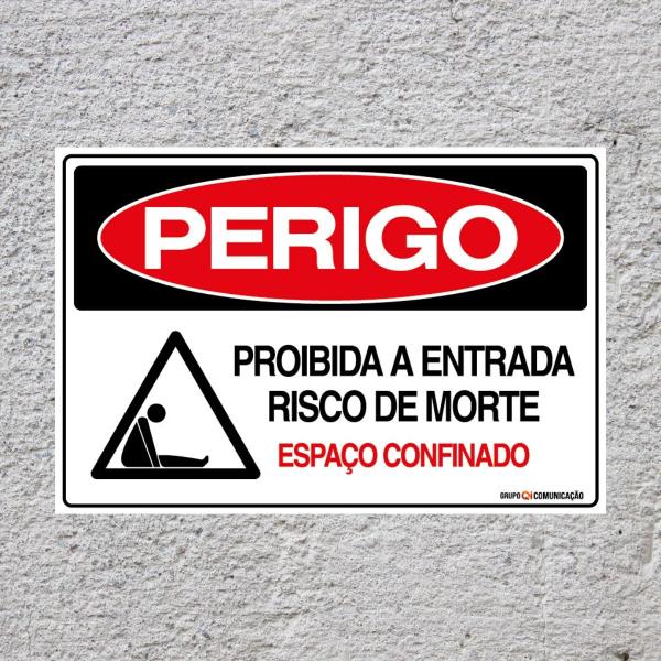 Imagem de Placa De Sinalização Perigo Proibida A Entrada Risco De Morte Espaço Confinado 30x20 Qi Comunicação - S-235/2 Q1A