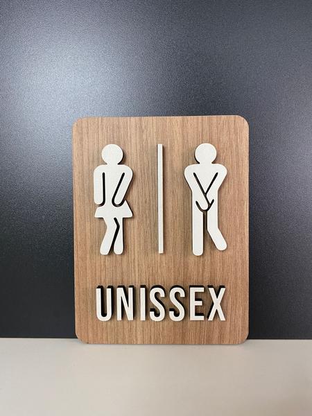 Imagem de Placa de sinalização Unissex Masculino e Feminino bonecos divertidos em mdf