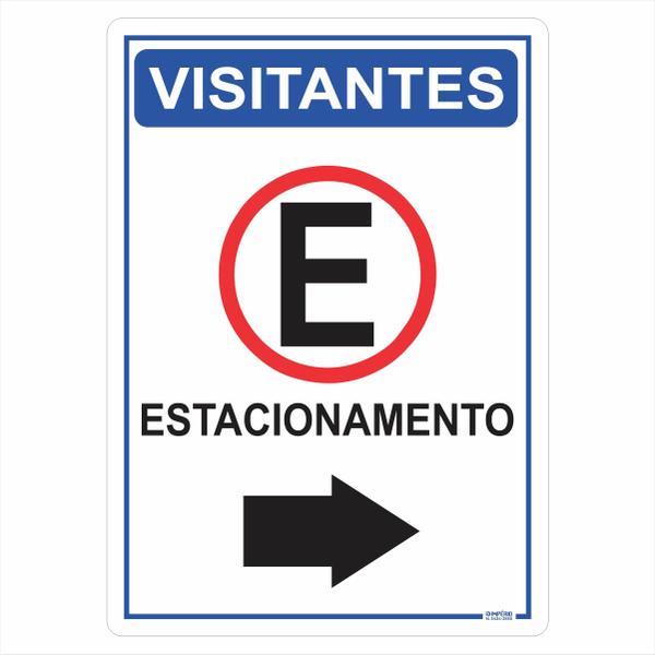 Imagem de Placa de Sinalização Visitantes Estacionamento á Direita