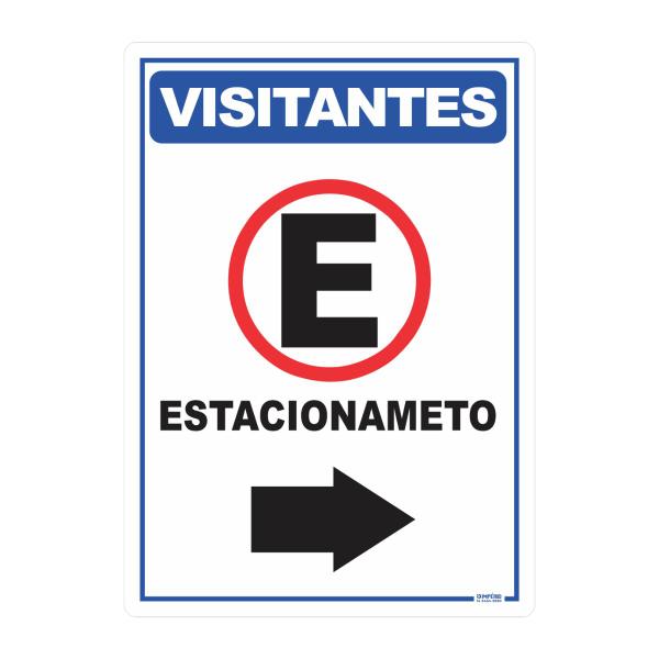 Imagem de Placa de Sinalização Visitantes Estacionamento á Direita