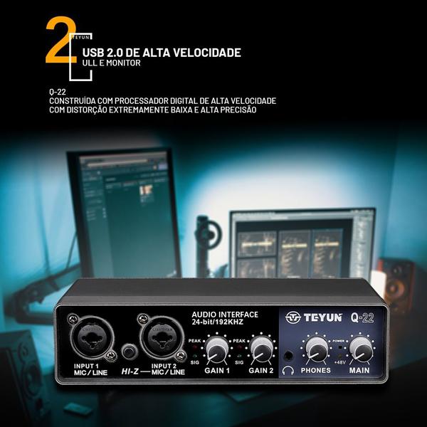 Imagem de Placa De Som Mesa 2 Canais Gravação Profissional Interface De Áudio Q-24 Áudio Mixer Canal 