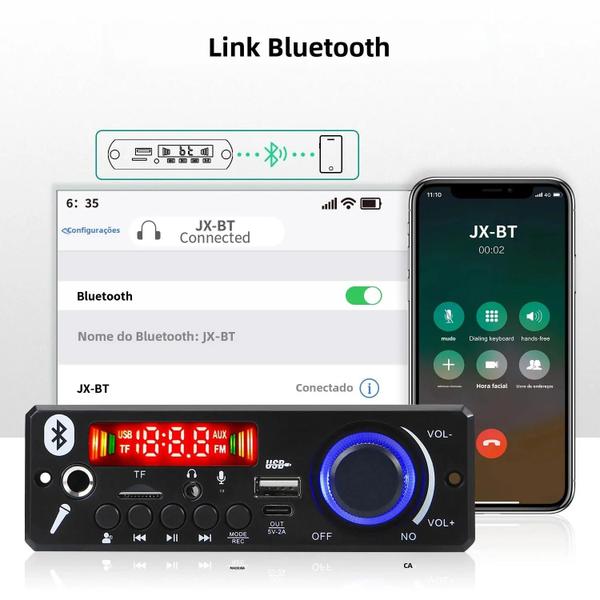 Imagem de Placa Decodificadora MP3 Bluetooth 5.0 com Amplificador 2x75W 12V - Faça Você Mesmo