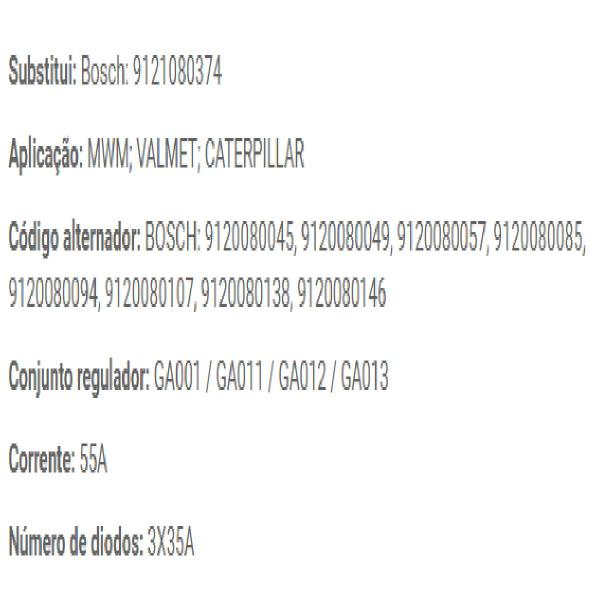 Imagem de Placa Diodo Conjunto Retificador 55A 3X35A Diodos CAT M W M 9121080374 Alternador BO 9120080045 9120080049 9120080057 9120080085 9120080094 9120080107