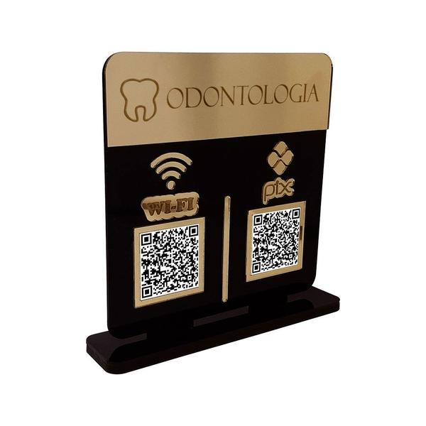 Imagem de Placa Display Logo e 2 Qr Code Pix e Wifi em Acrílico Dourado e Preto