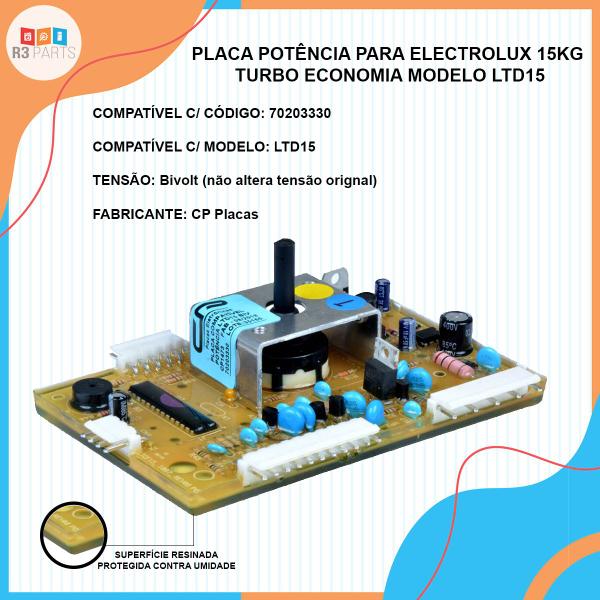 Imagem de Placa Eletrônica de Potência Para Lavadora de Roupas Electrolux 15Kg Modelo Turbo Economia LTD15 Placa Código 70203330