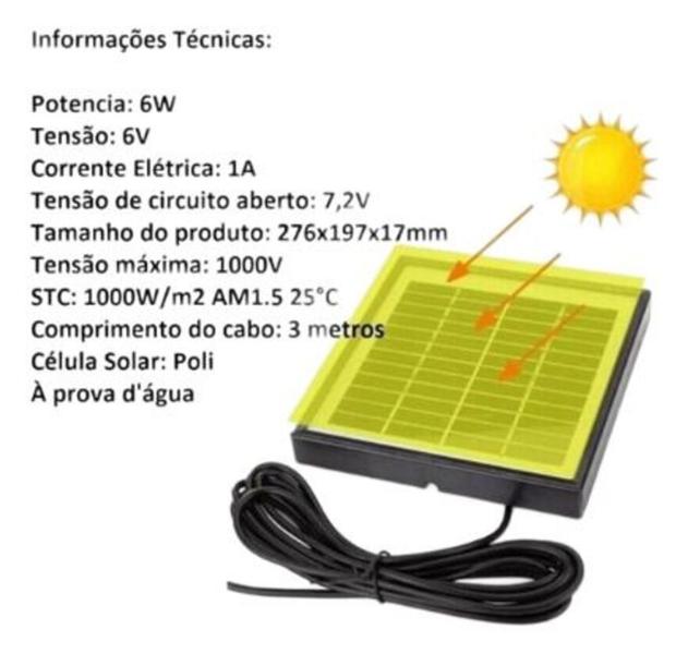 Imagem de Placa energia solar 6w recarregável celular usb energia fotovoltaica 