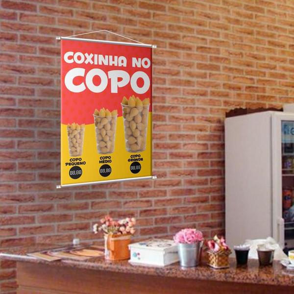 Imagem de Placa Faixa Banner Coxinha No Copo - Preço Editável 40x60 cm