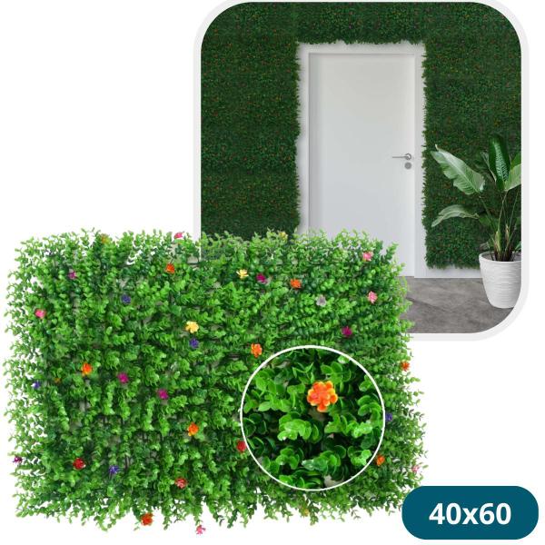 Imagem de Placa Grama Eucalipto Artificial 40x60 Flores Coloridas