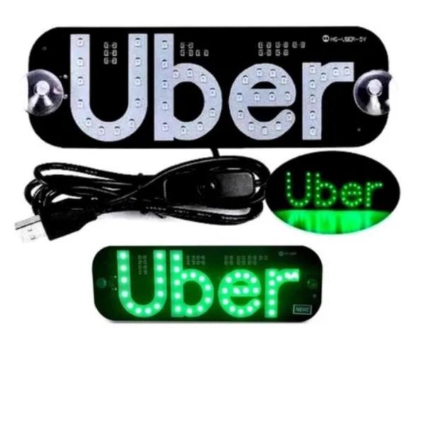 Imagem de Placa Luminoso carro Uber Led Usb Motorista Verde Completa - kapbom