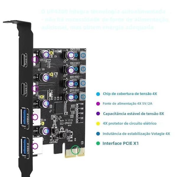 Imagem de Placa PCI Express USB 3.2 Gen 1 - Porta Dupla - Adaptador para Windows, Mac e Linux (5Gbps)