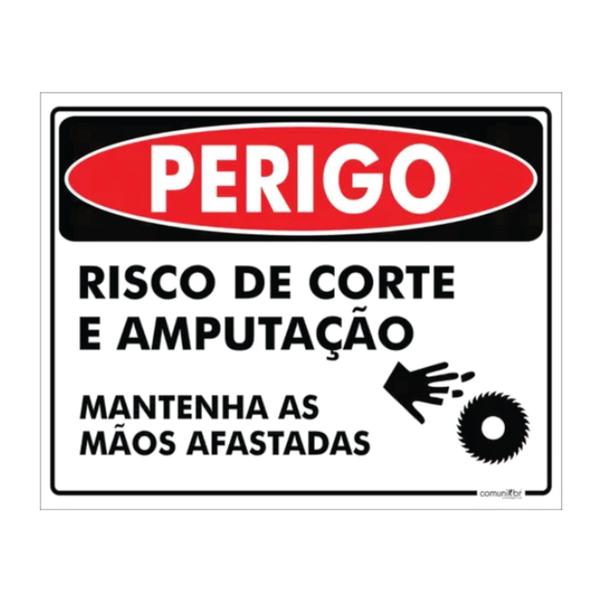 Imagem de Placa Perigo Risco De Corte E Amputação Pvc 25x20cm