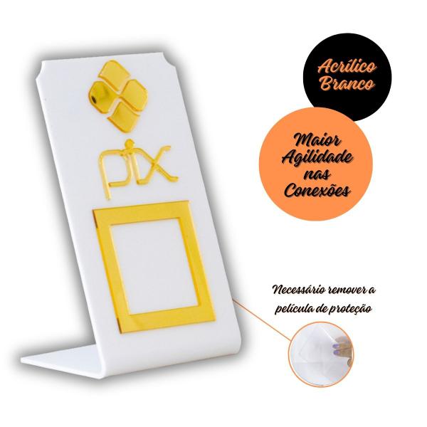 Imagem de Placa Pix Para Pagamento QR Code Branca - Kit 3 UNID COR: Branco com Dourado