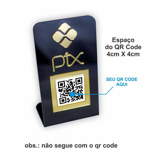 Imagem de Placa Pix Para Pagamento QR Code Preta - Kit 3 UNID COR: Preto com Dourado