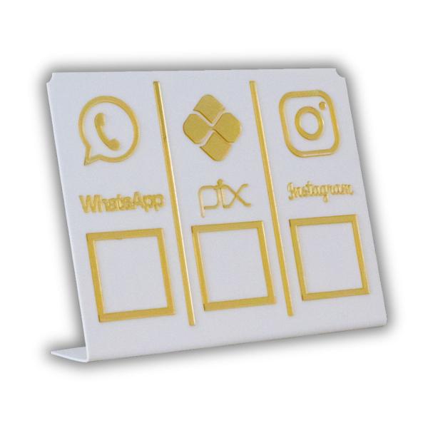 Imagem de Placa Pix,Whats e Insta Para Pagamento QR Code Cor: Branco com Dourado