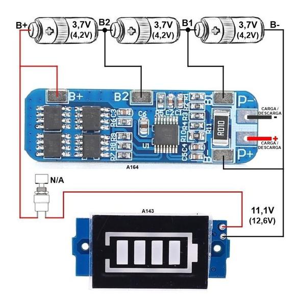 Imagem de Placa Proteção Bms 3s 10a + Indicador De Carga Para Baterias