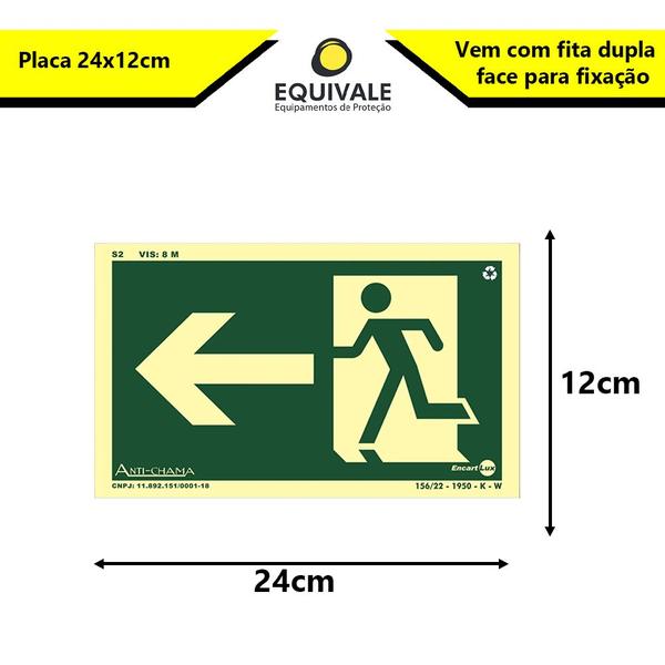 Imagem de Placa PVC Rígido Rota de Fuga Seta Esquerda Fotoluminescente 0,80mm 24x12 PAF-915