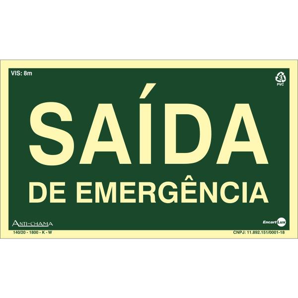 Imagem de Placa PVC Rigido Saída de Emergência Fotoluminescente 0,80mm 24x12 PAF-910