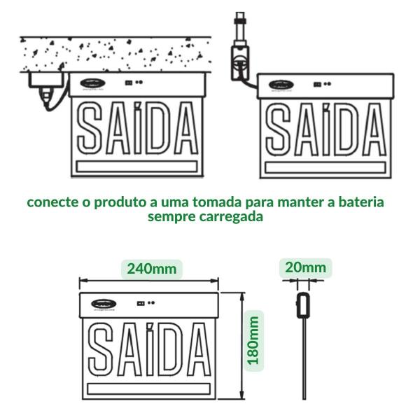 Imagem de Placa saída emergencia vermelha rota fuga 1 face bombeiro