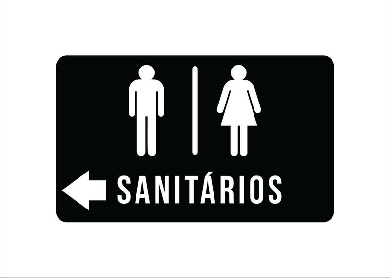 Imagem de Placa Sanitários Masculino e Feminino com seta Esquerda - Banheiro Toillete unissex