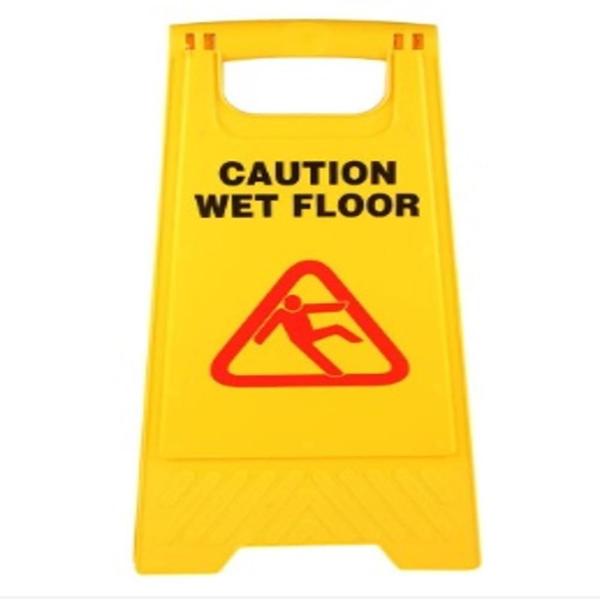 Imagem de Placa sinalização amarela segurança piso molhado escorregadio caution wet floor grande dobravel