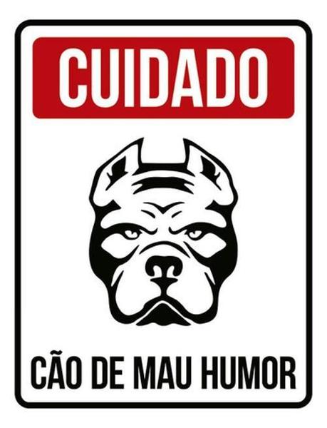 Imagem de Placa Sinalização - Cuidado Cão De Mau Humor Vermelha 27X35