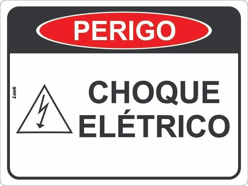 Imagem de Placa Sinalização Perigo Risco Choque Descarga Elétrico