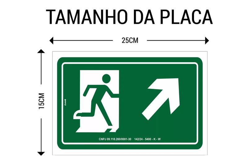 Imagem de Placa Sinalização S4 Saída Acima Direita Fotoluminescente Rota de Fuga 15x25cm PS