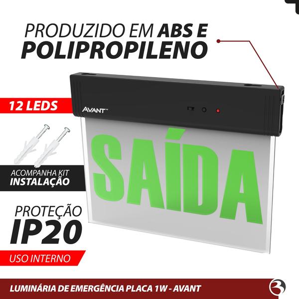 Imagem de Placa Sinalização Saída Verde 30lm 1w Bivolt 1lado 6000k - Avant