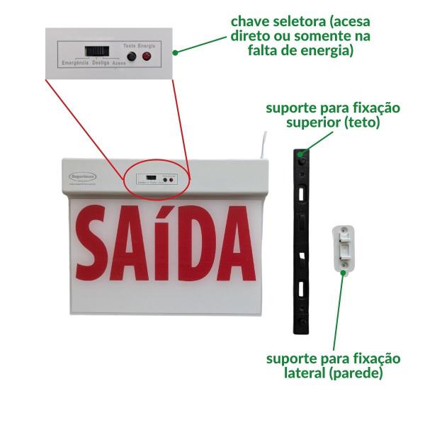 Imagem de Placa sinalização vermelha 1 face saida emergencia bivolt