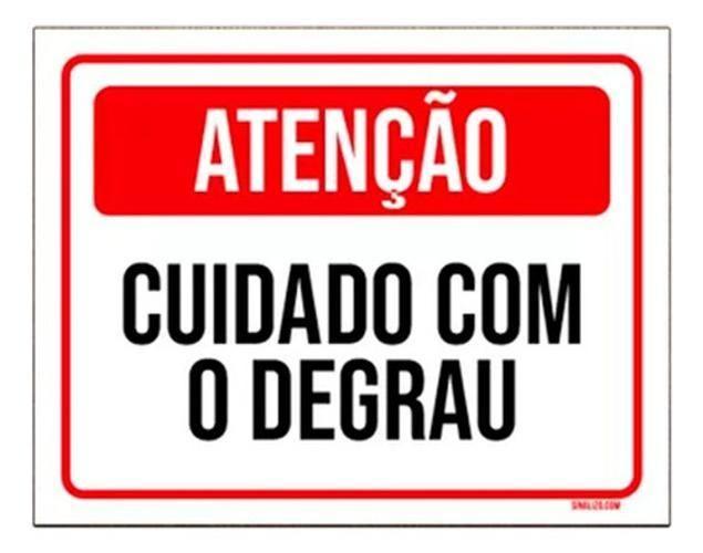 Imagem de Placa Sinalização - Vermelha Atenção Cuidado Degrau 18X23