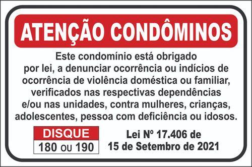 Imagem de Placa Sinalização Violência Doméstica Condomínio 30x20cm