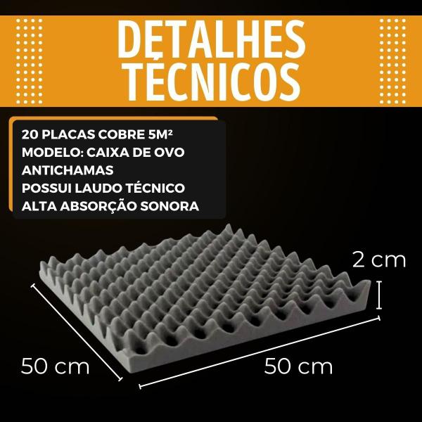 Imagem de Placas Acústicas 20 unid. 50x50x2cm - Absorção de Som - Cinza