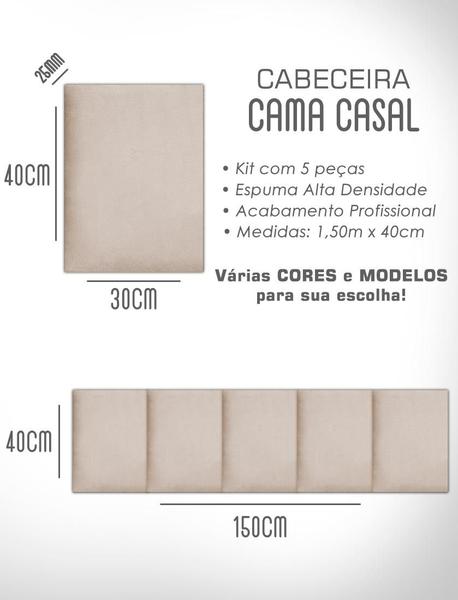 Imagem de Placas Adesivas Estofadas Cabeceira Cama Solteiro Casal Queen King Macia Peças 40x30cm