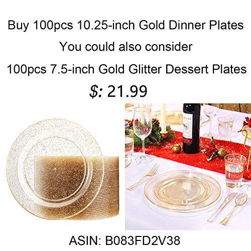 Imagem de Placas de plástico dourado Liacere 100 peças - Placas descartáveis de glitter dourado - Pratos de jantar de plástico premium de 10,25 polegadas para casamentos e festas