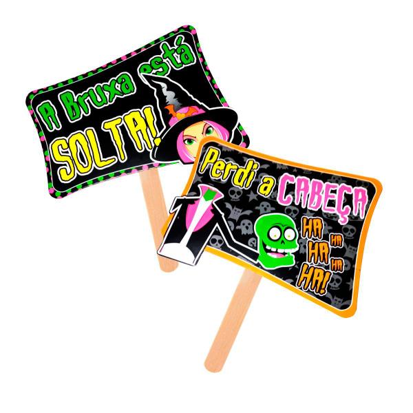 Imagem de Placas Divertidas Halloween Neon - Kit 10 Unidades