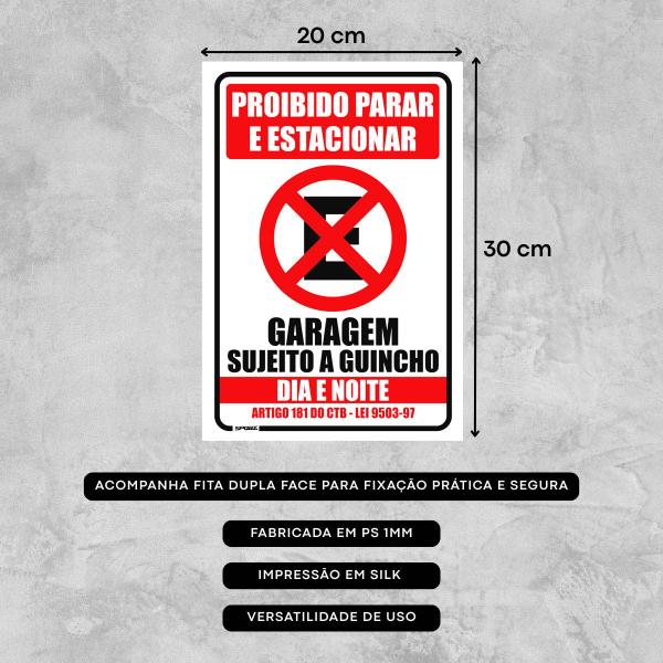 Placas Proibido Parar e Estacionar Lei 20x30 Portão Garagem