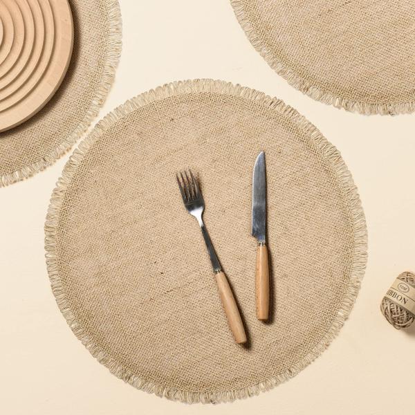 Imagem de Placemats FunWheat Burlap, redonda trançada, conjunto de 12 jutas de 38 cm