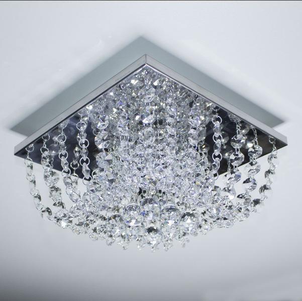 Imagem de Plafon de Cristal legítimo quadrado lustre 20x20cm p/ 3 G9 st4530