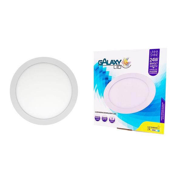 Imagem de Plafon de led redondo embutir 24w 3000k branco quente bivolt  galaxy