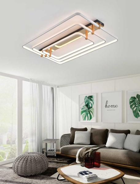 Imagem de Plafon de Sobrepor Moderno Retangular Branco e Dourado Led 162W 3200K Bivolt