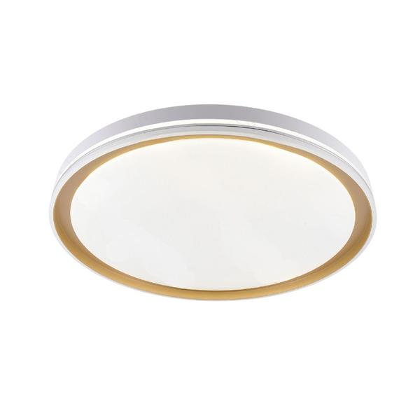 Imagem de Plafon de Sobrepor Redondo Acrilico Branco e Dourado 40cm Led 60W 3 em 1 Bivolt