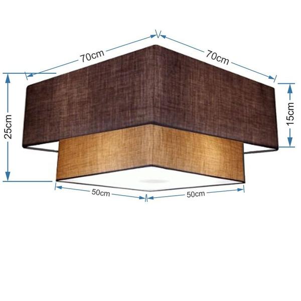 Imagem de Plafon Duplo Quadrado Md-3018 Cúpula em Tecido 25/70x50cm Café / Palha - Bivolt