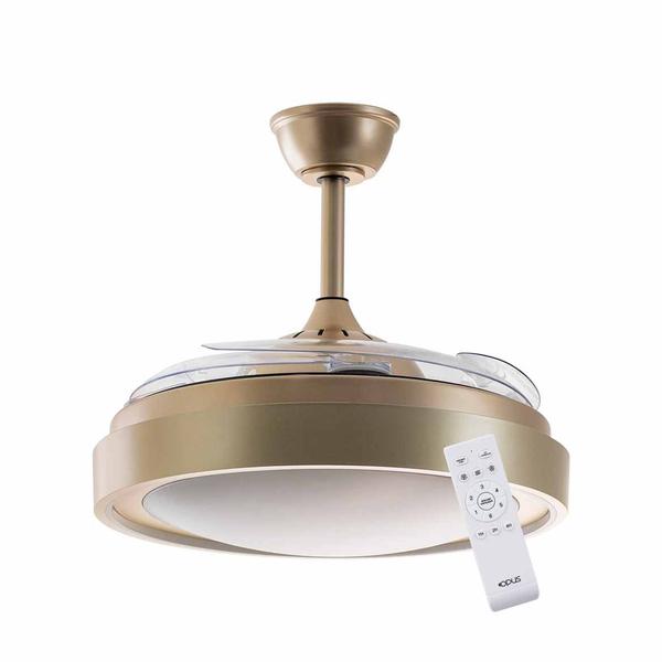 Imagem de Plafon LED AIR GOLD Multicor Dourado C/ Ventilador Pás Retrátil 60W OPUS ST2915