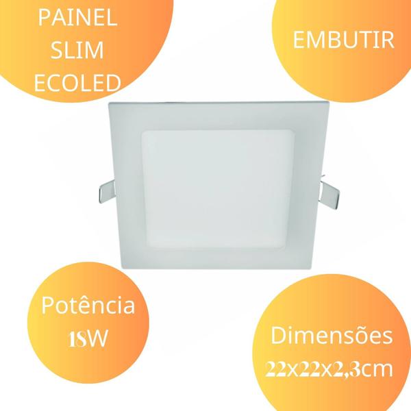 Imagem de Plafon Led Cuadrado 22x22 Slim Embutir 18w Branco Quente Baixo Consumo Longa Vida Útil de Cozinha Sala Quarto