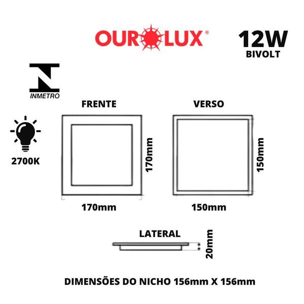 Imagem de Plafon led de embutir 12w biv 2700k quadrado