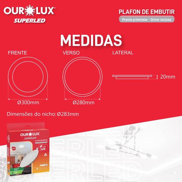 Imagem de Plafon Led de Embutir Bivolt 24 Watts 6400K - OUROLUX