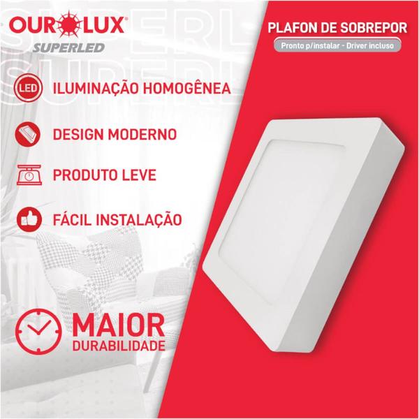 Imagem de Plafon Led de Sobrepor 36 Watts Bivolt 2700K Quadrado - 03211A - OUROLUX